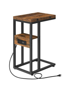 Mesa lateral plegable HOOBRO C con carga USB marrón negro