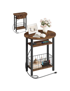 Mesa Lateral Plegable CHOEZON Marrón Rústico con Carga USB