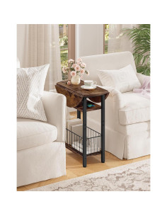 Mesa Lateral Plegable CHOEZON Marrón Rústico con Carga USB 2