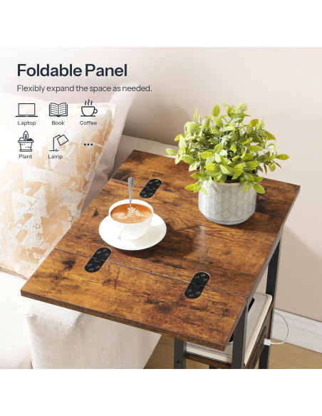 Mesa lateral plegable HOOBRO C con carga USB marrón negro