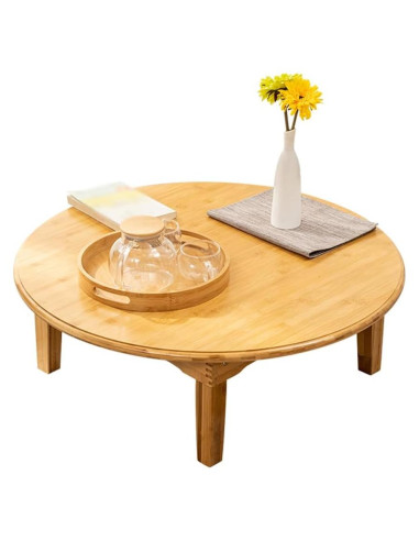 Mesa de café plegable BUSVORES redonda bambú 60 cm