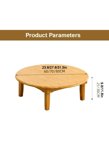 Mesa de café plegable BUSVORES redonda bambú 60 cm