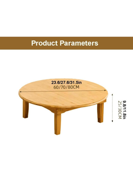 Mesa de café plegable BUSVORES redonda bambú 60 cm