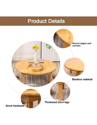 Mesa de café plegable BUSVORES redonda bambú 60 cm