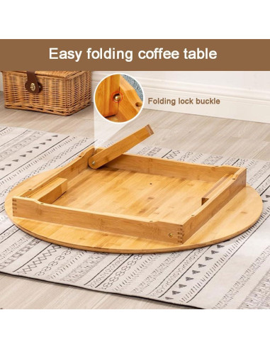 Mesa de café plegable BUSVORES redonda bambú 60 cm