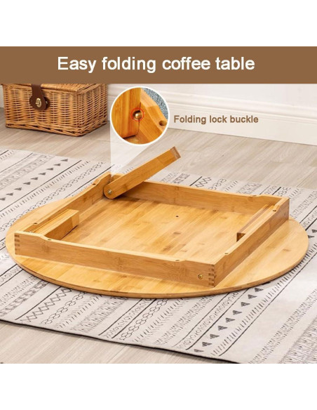 Mesa de café plegable BUSVORES redonda bambú 60 cm