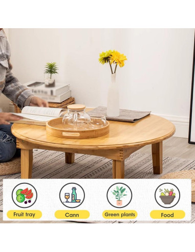 Mesa de café plegable BUSVORES redonda bambú 60 cm