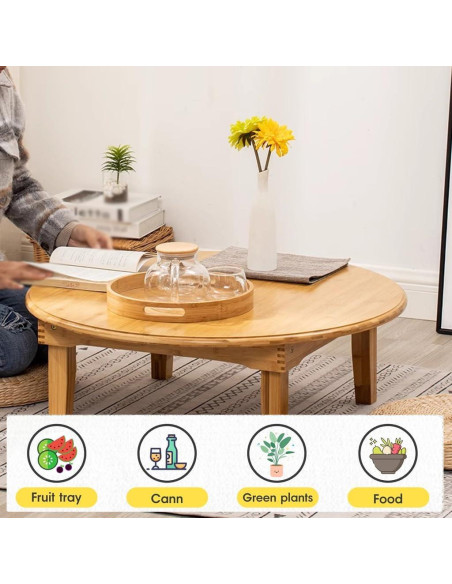 Mesa de café plegable BUSVORES redonda bambú 60 cm
