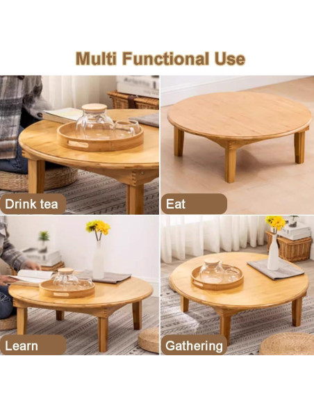 Mesa de café plegable BUSVORES redonda bambú 60 cm