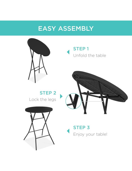 Mesa Plegable Redonda 76 cm Mejor Opción Negra 330 lbs