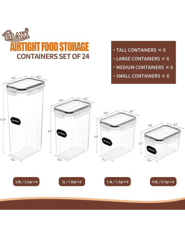 Conjunto 24 Contenedores Almacenamiento PRAKI Herméticos 2L