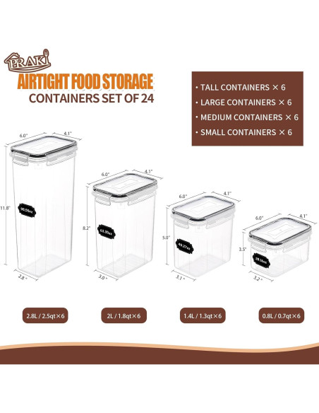 Conjunto 24 Contenedores Almacenamiento PRAKI Herméticos 2L