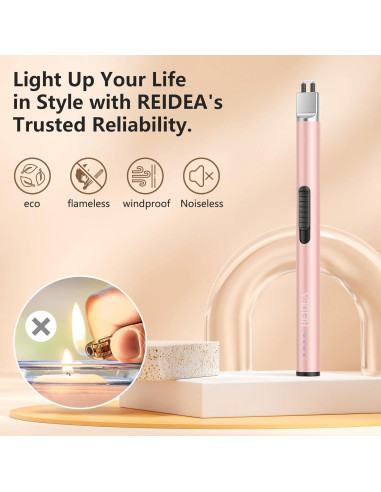 Encendedor Eléctrico REIDEA S4 Pro Recargable USB Oro Rosa