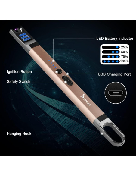 Encendedor Eléctrico SUPRUS Recargable USB a Prueba de Viento