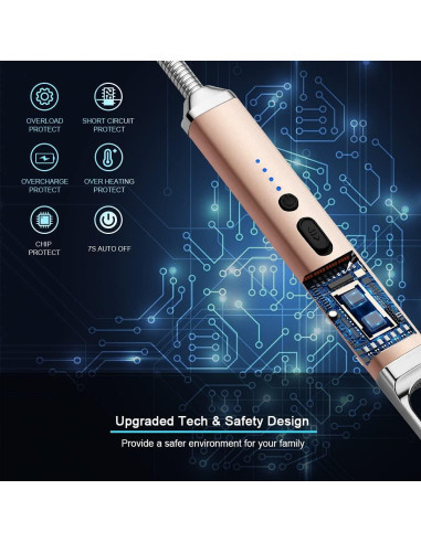 Encendedor Eléctrico SUPRUS Recargable USB 10,41 cm Oro Champán