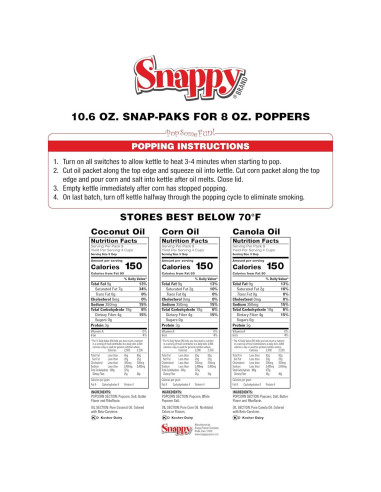 Paquetes de Palomitas Snappy 10.6 oz para Máquina 8 oz