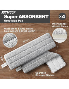 Almohadillas de Microfibra JOYMOOP 33 cm para Mopas Planas - 4 Pcs 2