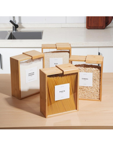 Dispensador de Alimentos 2L APT de Bambú para Cereal y Snacks