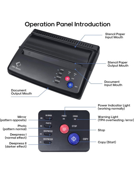 Impresora de Plantillas de Tatuaje LifeBasis LSTM003B, 30PCS Papel Impresora de Plantillas de Tatuaje LifeBasis LSTM003B, 30PCS Papel