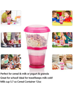 Contenedor de Cereal y Leche Pogah Rosa 355 mL Hermético 2
