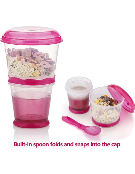 Contenedor de Cereal y Leche Pogah Rosa 355 mL Hermético