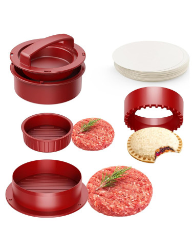 Prensa de Hamburguesas 4-en-1 Pisol con 100 Papeles de Cera