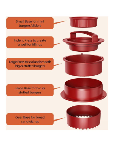 Prensa de Hamburguesas 4-en-1 Pisol con 100 Papeles de Cera