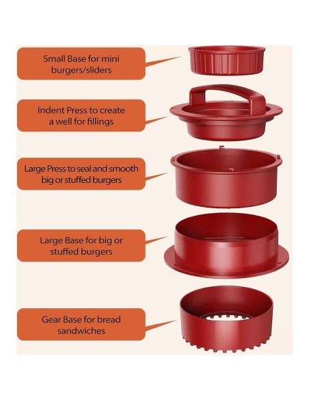 Prensa de Hamburguesas 4-en-1 Pisol con 100 Papeles de Cera Prensa de Hamburguesas 4-en-1 Pisol con 100 Papeles de Cera