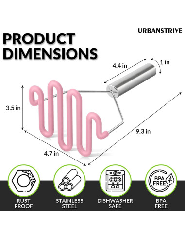 Prensador de Papas Urbanstrive Acero Inoxidable Rosa 23x12cm