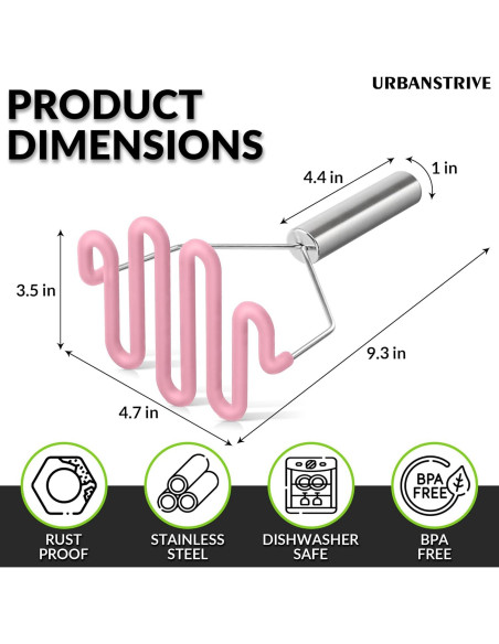 Prensador de Papas Urbanstrive Acero Inoxidable Rosa 23x12cm