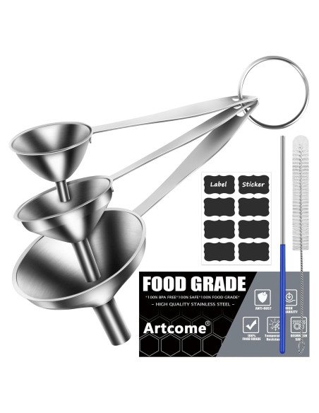Juego de 3 Embudos de Acero Inoxidable Artcome para Cocina