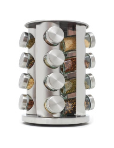 Soporte Giratorio para Especias Home Basics 16 Tarros Plata