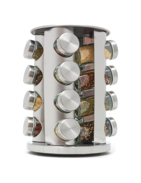 Soporte Giratorio para Especias Home Basics 16 Tarros Plata