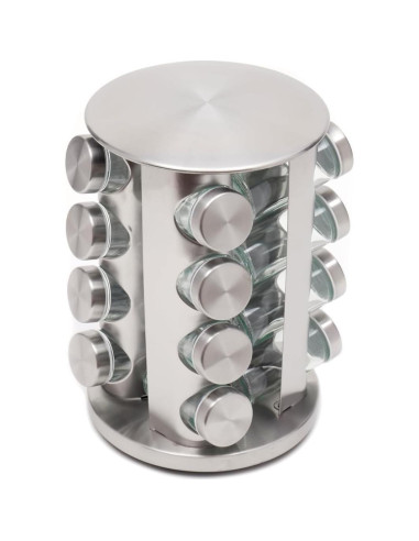 Soporte Giratorio para Especias Home Basics 16 Tarros Plata