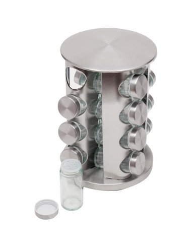 Soporte Giratorio para Especias Home Basics 16 Tarros Plata