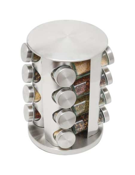 Soporte Giratorio para Especias Home Basics 16 Tarros Plata