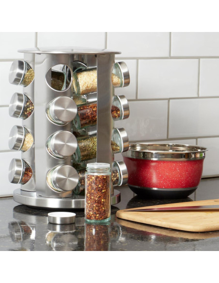 Soporte Giratorio para Especias Home Basics 16 Tarros Plata