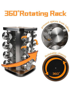 Organizador de especias giratorio TOMEX 16 frascos vidrio 2