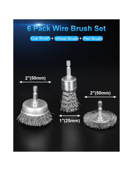 Juego de 6 Cepillos de Alambre Rocaris para Taladro 1/4"