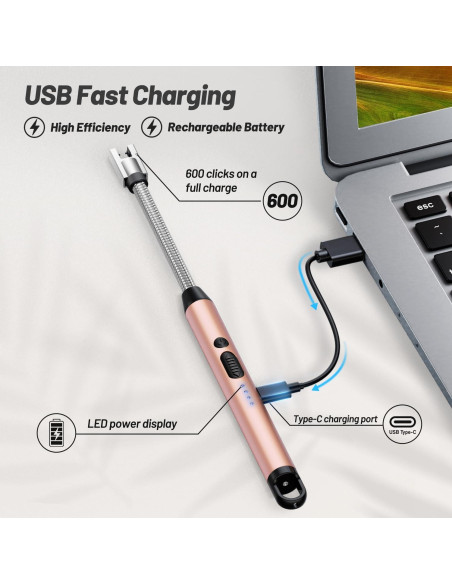 Encendedor Eléctrico AJIJING Oro Rosa Recargable USB Tipo-C