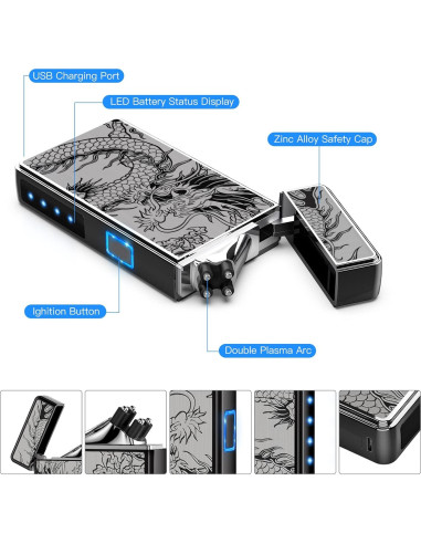 Encendedor Eléctrico Recargable USB TOPKAY Dragón Negro
