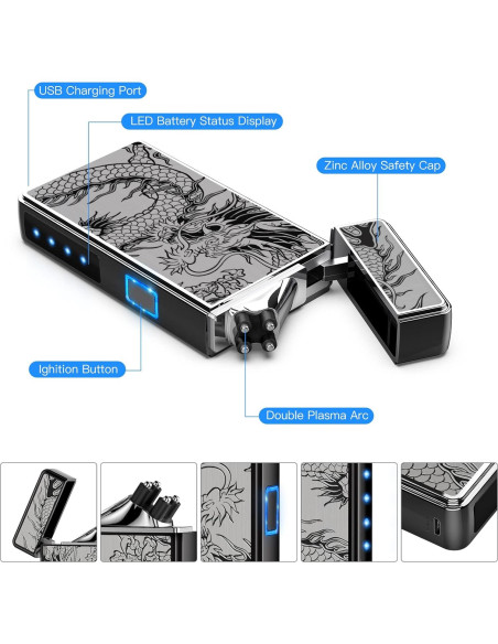 Encendedor Eléctrico Recargable USB TOPKAY Dragón Negro