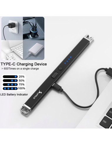 Encendedor Eléctrico Recargable SUPRUS Negro a Prueba de Viento