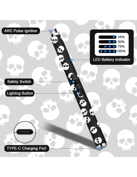 Encendedor Eléctrico SUPRUS USB Tipo C Calavera a Prueba de Viento