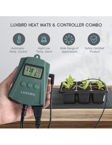 LUXBIRD Combo 2 Pack Alfombrilla Térmica 25.4x52.7cm y Termostato