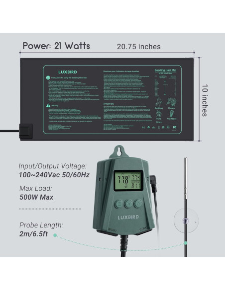 LUXBIRD Combo 2 Pack Alfombrilla Térmica 25.4x52.7cm y Termostato