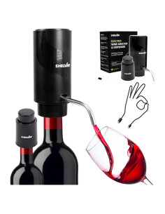 Aerador de Vino Eléctrico Shelvin Negro con Tapón al Vacío