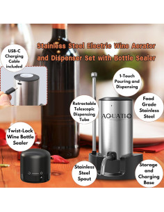 Aereador de Vino Eléctrico AquatiQ - Dispensador Automático Acero Inoxidable 2