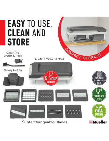 Cortador de Verduras Mandolina Mueller 9 Cuchillas Acero Inox