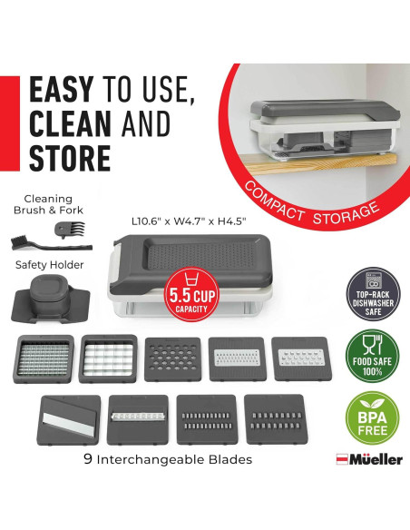 Cortador de Verduras Mandolina Mueller 9 Cuchillas Acero Inox